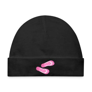 Flip Flop Latschen Plüsch Fell flauschig rosa pink - Baby Premium Organic Mütze - Schwarz - Vorne
