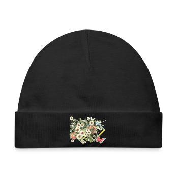 Blumen Blüten - Baby Premium Organic Mütze - Schwarz - Vorne