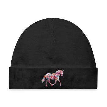 Pferd Blumen Muster - Baby Premium Organic Mütze - Schwarz - Vorne
