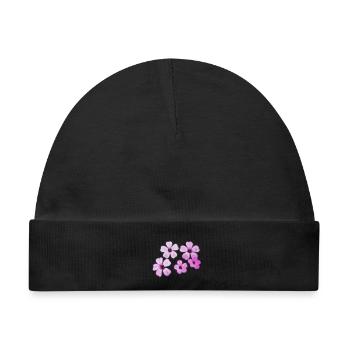 Blumen violett - Baby Premium Organic Mütze - Schwarz - Vorne