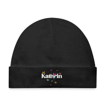 Schöner Mädchenname mit Schmetterlingen KATHRIN - Baby Premium Organic Mütze - Schwarz - Vorne
