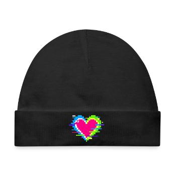 Pixelherz Neon Glitch Regenbogen - Baby Premium Organic Mütze - Schwarz - Vorne
