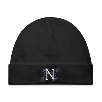 Blaues Floral N Monogramm - Baby Premium Organic Mütze - Schwarz - Vorne
