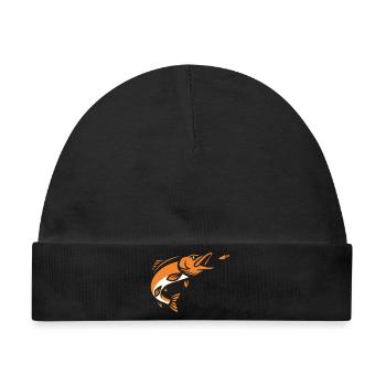 Hecht Raubfisch Sprung Silhouette - Baby Premium Organic Mütze - Schwarz - Vorne