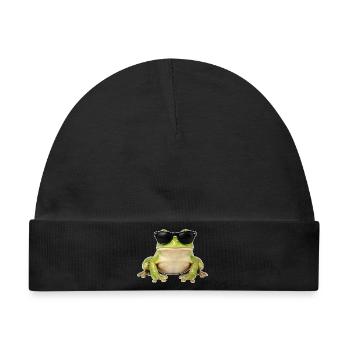 Cooler Frosch mit Sonnenbrille - Baby Premium Organic Mütze - Schwarz - Vorne