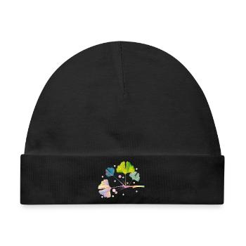 bunter Ginkgo Ast mit Blätter in Regenbogen Farben - Baby Premium Organic Mütze - Schwarz - Vorne