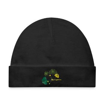 Ginkgo Ast aus Blatt Linien in sanften Grün Tönen - Baby Premium Organic Mütze - Schwarz - Vorne