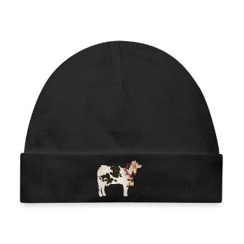 geschmückte Kuh mit Kuhglocke und Blumenschmuck - Baby Premium Organic Mütze - Schwarz - Vorne