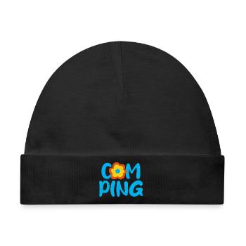 Camping Blume Comic Fan Camper Urlaub Outdoor - Baby Premium Organic Mütze - Schwarz - Vorne
