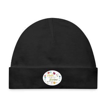 Spruch Kita-Abschied - Danke - bunte Blumen  - Baby Premium Organic Mütze - Schwarz - Vorne