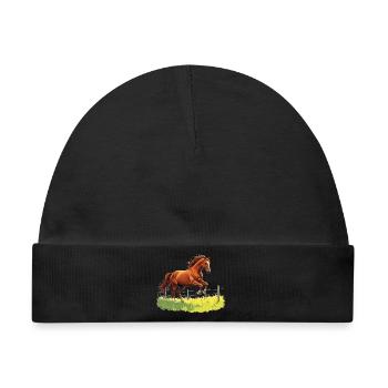 Springender Gaul am Weidezaun - Baby Premium Organic Mütze - Schwarz - Vorne