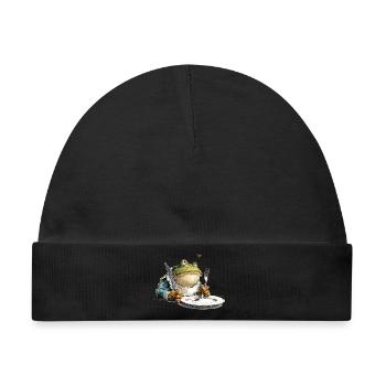 Küchen Frosch mit Teller - Baby Premium Organic Mütze - Schwarz - Vorne