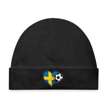 Schweden Flagge Fußball mit Herz used - Baby Premium Organic Mütze - Schwarz - Vorne