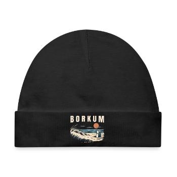 Borkum Nordsee Inselzeit Retro Strandkorb - Baby Premium Organic Mütze - Schwarz - Vorne