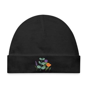 Mohn Blumen Lavendel Distel - Baby Premium Organic Mütze - Schwarz - Vorne