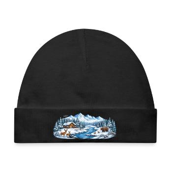 Winterwaldhütte am Fluss - Baby Premium Organic Mütze - Schwarz - Vorne