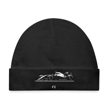 F1-Rennwagen-Silhouette auf Schwarz - Baby Premium Organic Mütze - Schwarz - Vorne