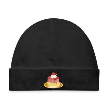 kleines Erdbeeren Törtchen mit Sahne und Blattgold - Baby Premium Organic Mütze - Schwarz - Vorne