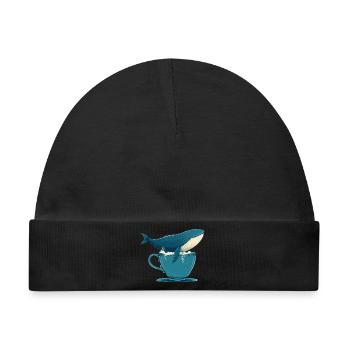 Wal in Teetasse - Baby Premium Organic Mütze - Schwarz - Vorne