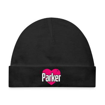 I Love Parker Pinkes Herz Ich liebe Parker - Baby Premium Organic Mütze - Schwarz - Vorne