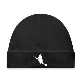 Hexe auf Besen Silhouette - Baby Premium Organic Mütze - Schwarz - Vorne