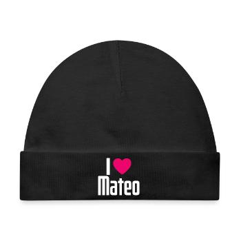 I Love Mateo Pinkes Herz Ich liebe Mateo - Baby Premium Organic Mütze - Schwarz - Vorne