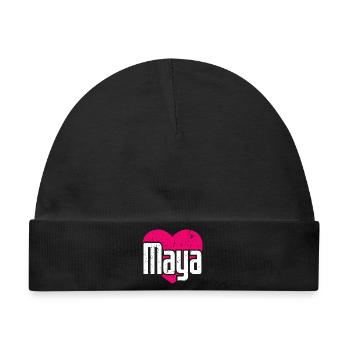 I Love Maya Pinkes Herz Ich liebe Maya - Baby Premium Organic Mütze - Schwarz - Vorne