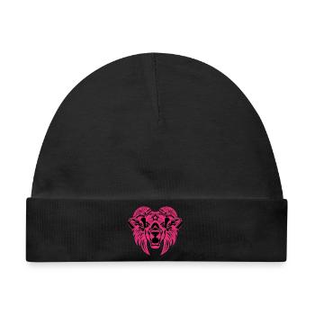 Tierkopf – Fabeltier, Tier, Löwe, Bock, Ram, Buck - Baby Premium Organic Mütze - Schwarz - Vorne