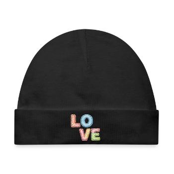 Love Patchwork Design Bunte Stoffflicken - Baby Premium Organic Mütze - Schwarz - Vorne