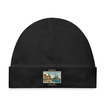 Schweden Malmö Vintage Reisemarke - Baby Premium Organic Mütze - Schwarz - Vorne