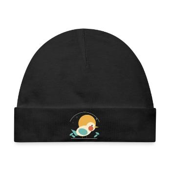 Vogel vor Retro-Sonne - Baby Premium Organic Mütze - Schwarz - Vorne