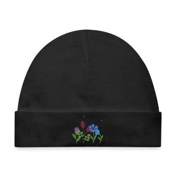 Blumen floral Naturmotiv Illustration Pflanzen - Baby Premium Organic Mütze - Schwarz - Vorne