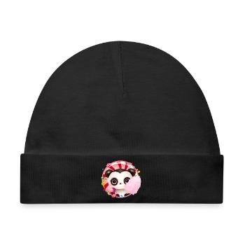 niedlicher Panda Bär mit Zuckerwatte & Süßigkeiten - Baby Premium Organic Mütze - Schwarz - Vorne