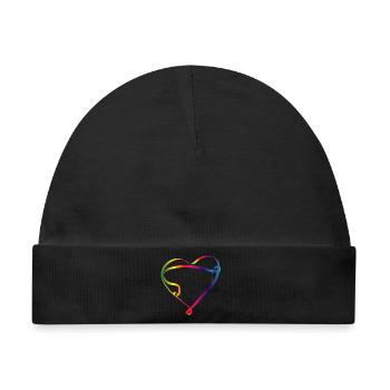 buntes Band in Herz Form und Regenbogen Farben - Baby Premium Organic Mütze - Schwarz - Vorne