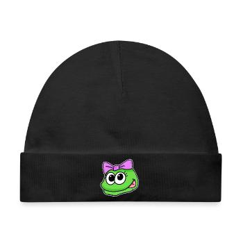 Frosch Mädchen Kopf Tierkopf - Baby Premium Organic Mütze - Schwarz - Vorne