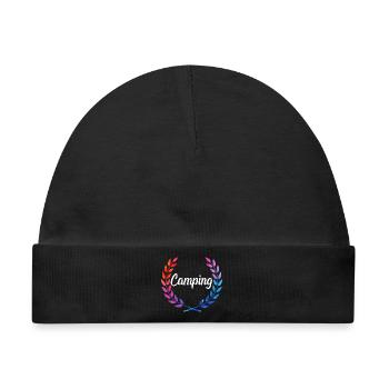 Camping Farblaurel Script - Baby Premium Organic Mütze - Schwarz - Vorne