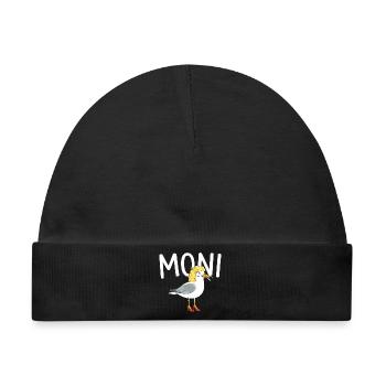 witziges Möwen Design Moni, Moin Persiflage - Baby Premium Organic Mütze - Schwarz - Vorne