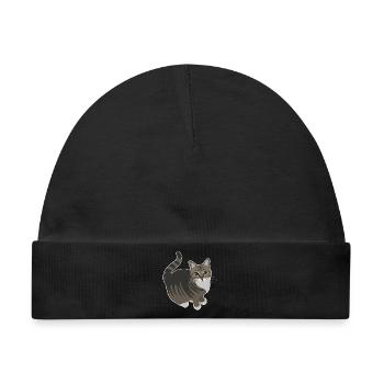 getigerte Katze mit weißen Pfoten - Baby Premium Organic Mütze - Schwarz - Vorne