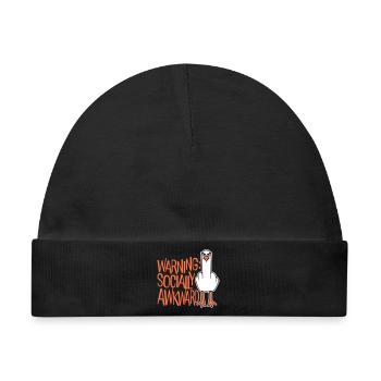 Warning Socially Awkward Möwe Mittelfinger Frech - Baby Premium Organic Mütze - Schwarz - Vorne