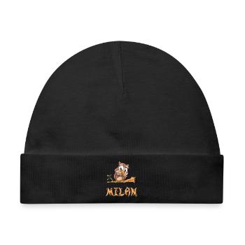 Eule Milan - Baby Premium Organic Mütze - Schwarz - Vorne