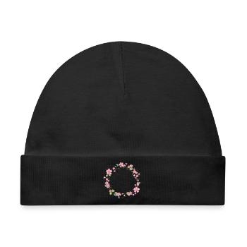 filigraner Heckenrosen Rahmen mit Blätter - Baby Premium Organic Mütze - Schwarz - Vorne