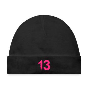 Zahl 13 Lieblingszahl Bürste Rosa - Baby Premium Organic Mütze - Schwarz - Vorne