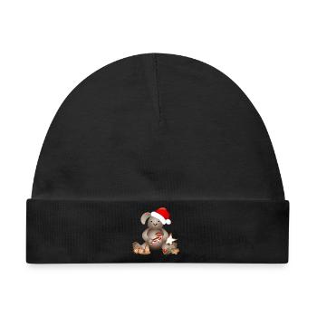 goldiger Hase für Weihnachten mit Weihnachtsmütze - Baby Premium Organic Mütze - Schwarz - Vorne
