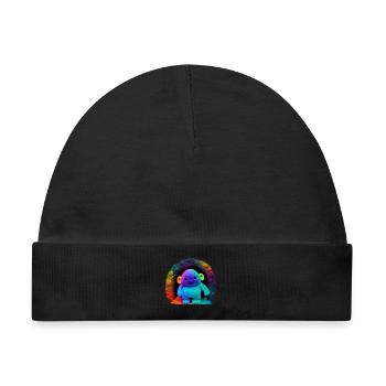 Neon Regenbogenaffe im Tunnel - Baby Premium Organic Mütze - Schwarz - Vorne