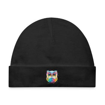 Bunte Brillen Eule - Baby Premium Organic Mütze - Schwarz - Vorne