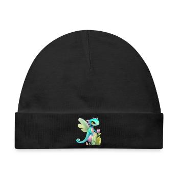 Kawaii-Drachenkarikatur auf rosa Blume - Baby Premium Organic Mütze - Schwarz - Vorne