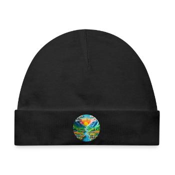 Landschaft bunt mit Sonne Berge und See aus Knete - Baby Premium Organic Mütze - Schwarz - Vorne