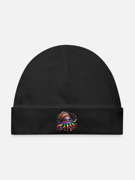 Krake Qualle Meer bunte Tiere Hippie - Baby Premium Organic Mütze - Schwarz