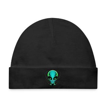 Grüner Alien Kopf – Außerirdische UFO Weltall - Baby Premium Organic Mütze - Schwarz - Vorne