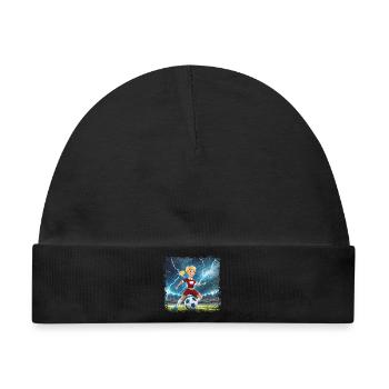 Fussballerin Comicfigur Stadion mit Blitzen - Baby Premium Organic Mütze - Schwarz - Vorne